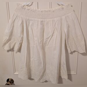 Abercrombie and Fitch Embroidered Hem Off The Shoulder Top